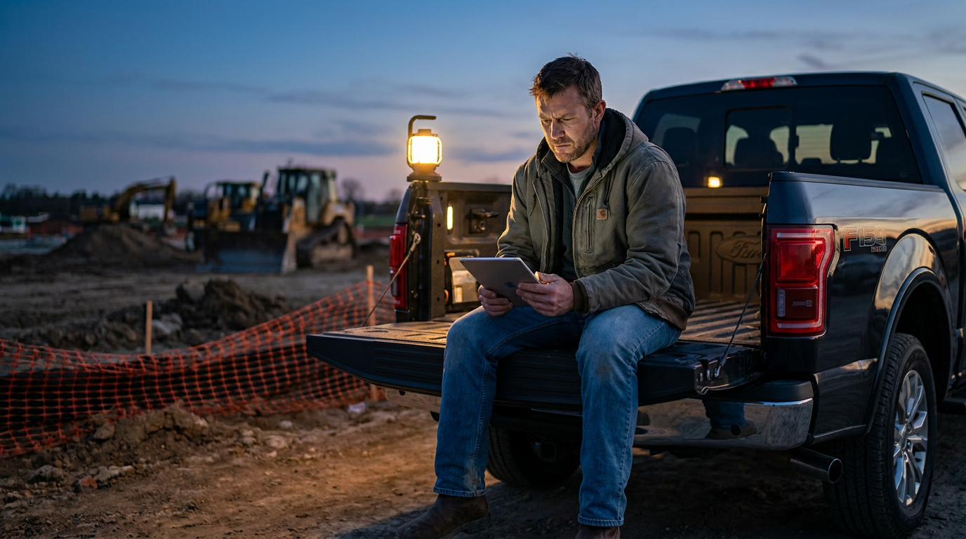 A contractor reviews a document on a tablet, considering if AI can automatically generate a lien waiver.