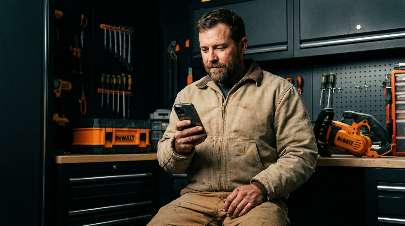 A contractor using a smartphone to see if AI can write his Google Business Profile updates.