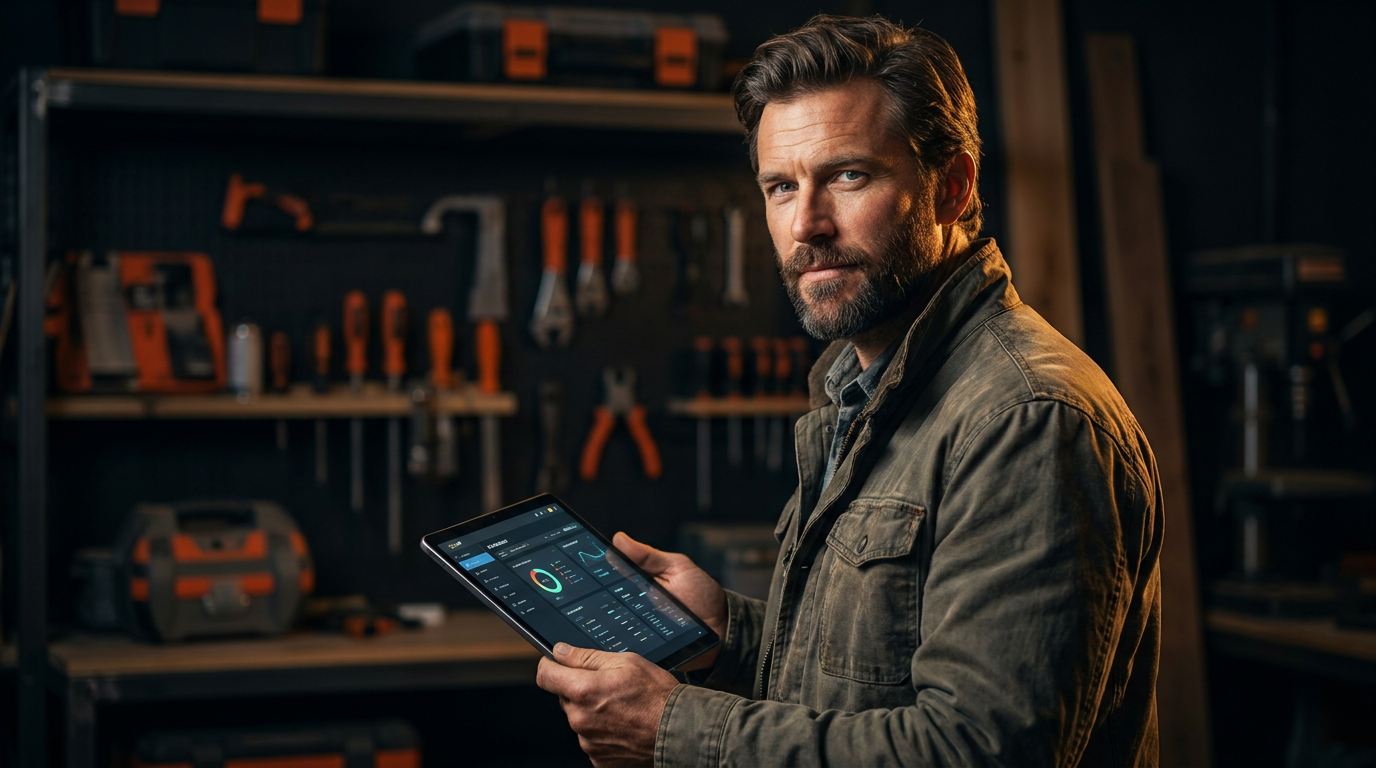 A construction manager reviews a payroll dashboard on a tablet, comparing Gusto vs Deel AI features for contractors.