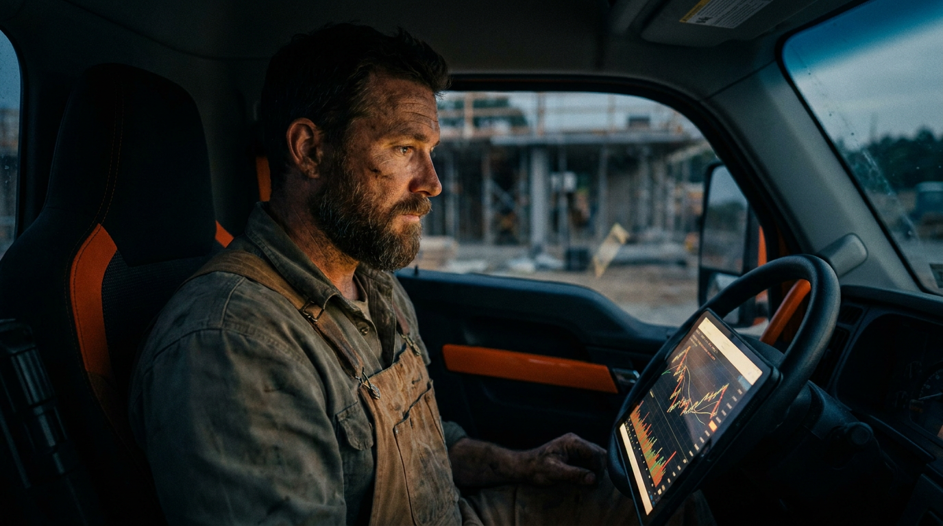 A contractor reviews his business finances on a tablet, demonstrating the use of QuickBooks Online AI features for contractors.